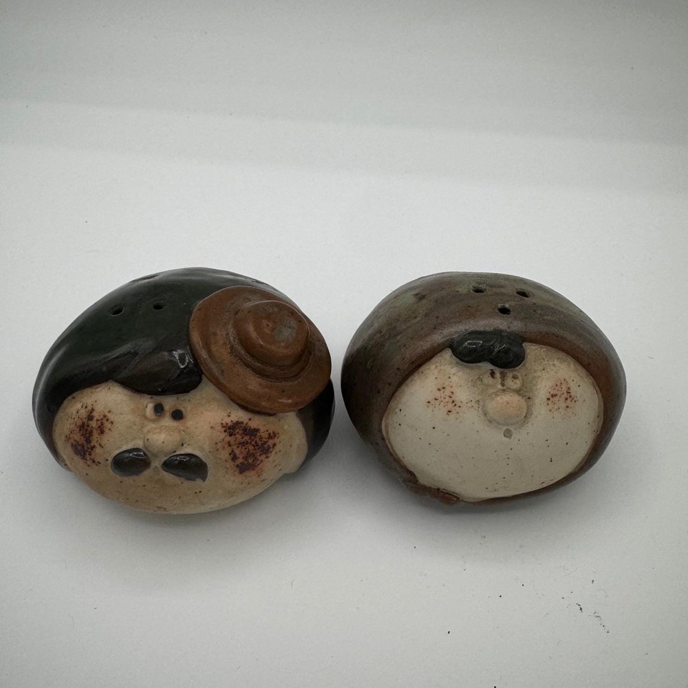 Vintage UCTCI Japan Studio Pottery Salt and Pepper Shakers Mustache Man Set